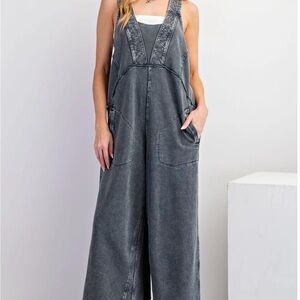 Women's Black Wash Overalls